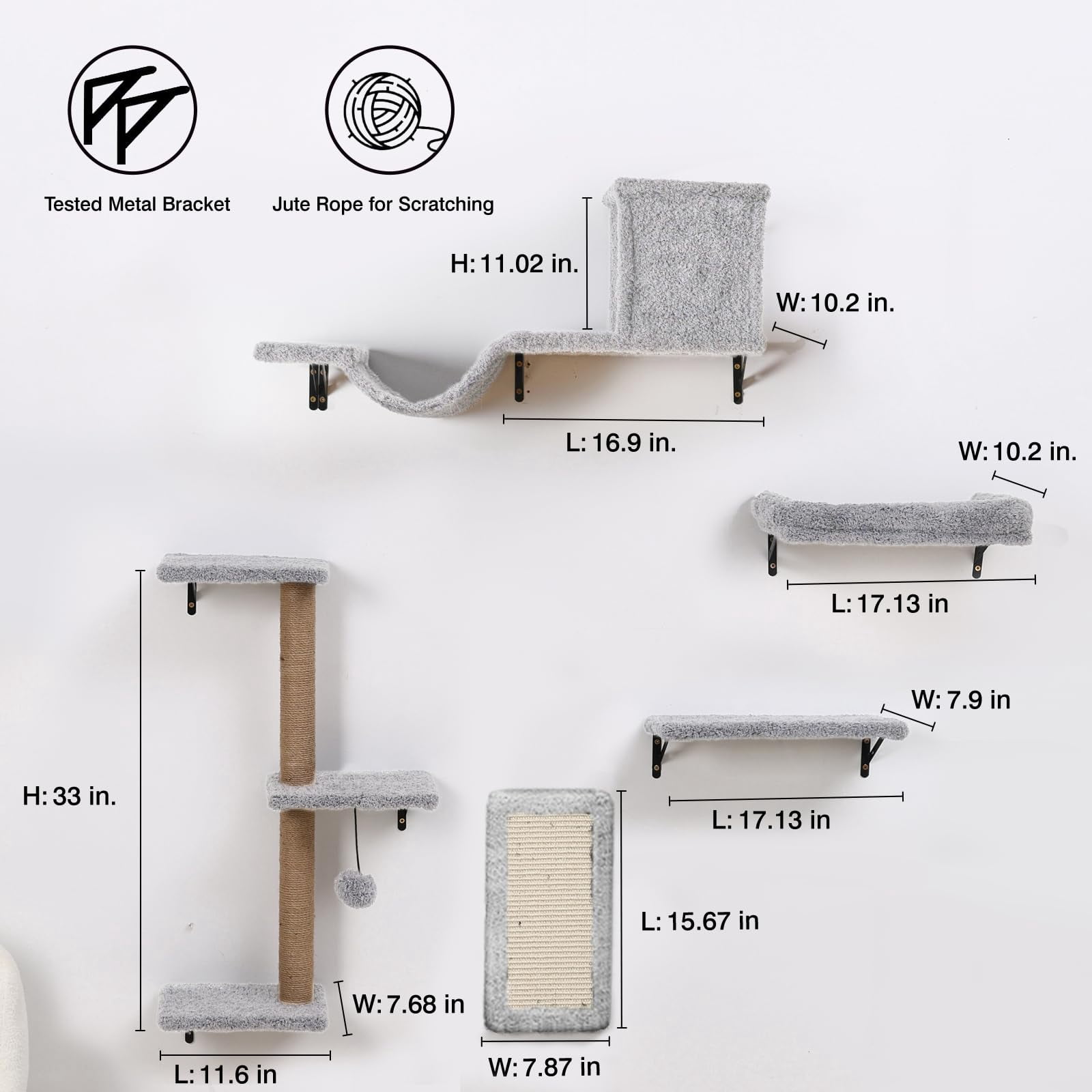 5-in-1 Cat Wall Shelves  Multi-level Climbing Furniture Perch & Lounge For Indoor Cats Space-saving Mounted Play Rest (natural Wood) - Light Gray