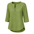 thumbnail image 5 of Blouses for Women Button Front Linen Style Loose Fit Three Season Daily Casual Short Sleeve Top Womens Tops, 5 of 6