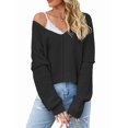 thumbnail image 2 of Women Casual V Neck Solid Color Long Sleeve Off Shoulder Loose Crop Pullover Sweater Tops, 2 of 8