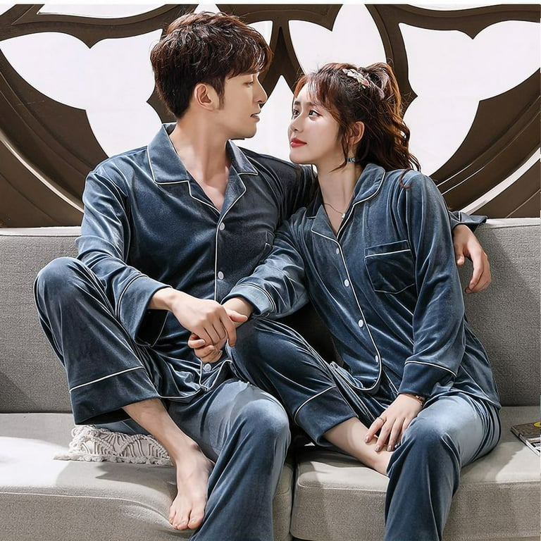Couples Matching Pajamas Silk Long Sleeve Sleepwear Satin Soft