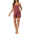 thumbnail image 2 of INSPIRE CHIC Women's Loungewear Solid Color Ruffle Trim Camisole Tops with Shorts Pajama Sets L Red, 2 of 6