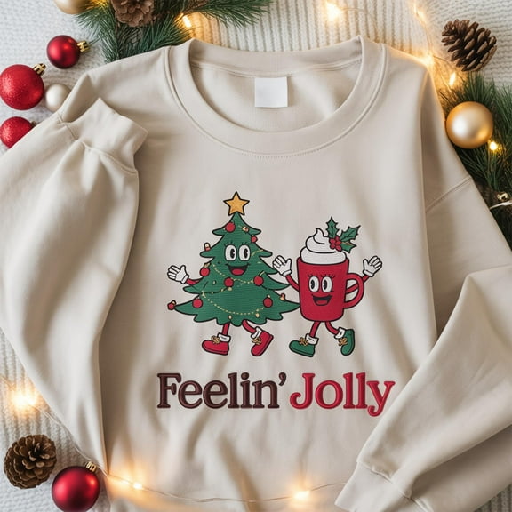 Feeling Jolly Christmas Embroidered Sweatshirt, Christmas Sweatshirt, Funny Christmas Shirt, Christmas Party Tee, Cozy Holiday Sweater Gift