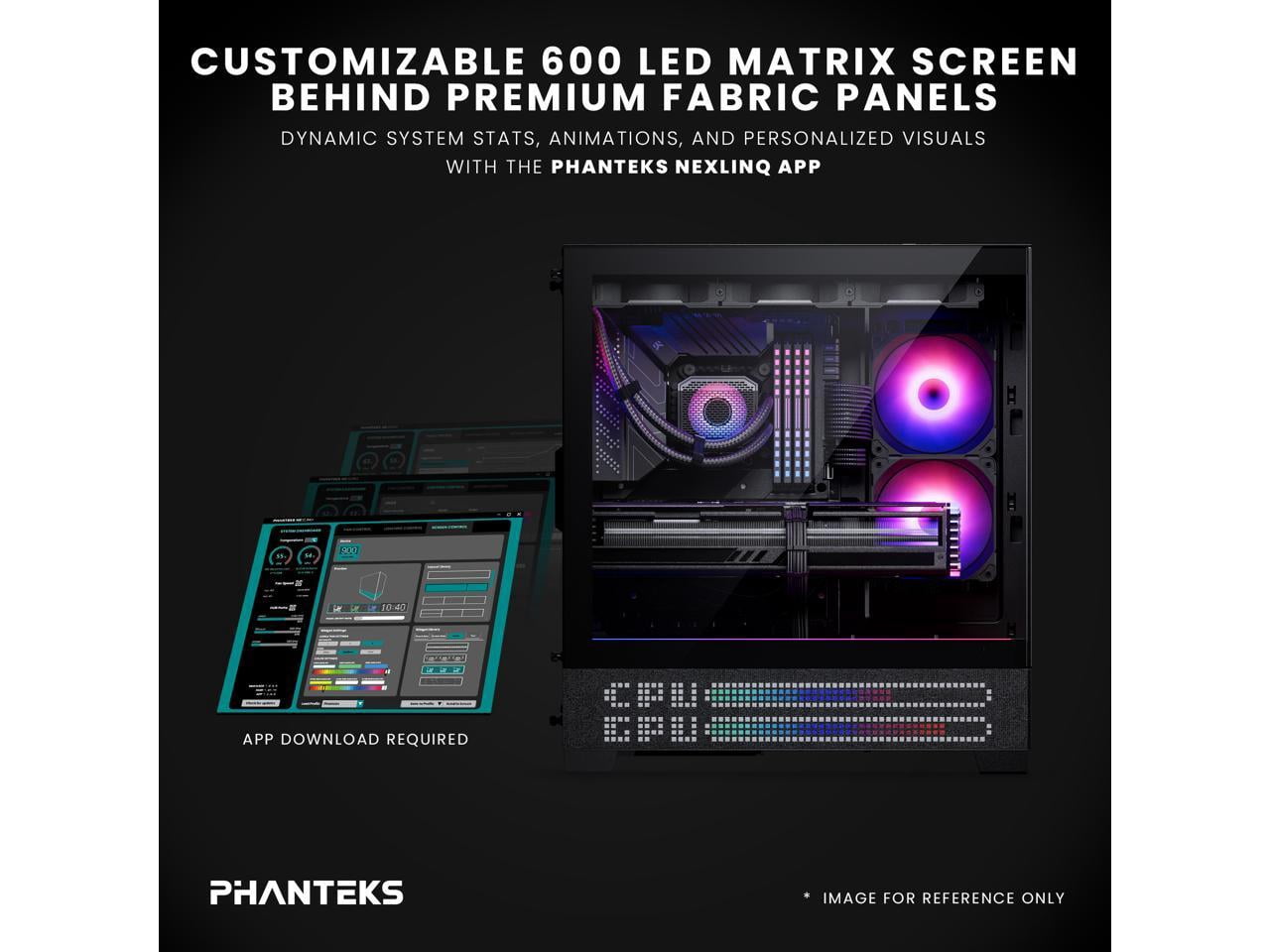 Phanteks XT View Matrix Mid-Tower ATX Gaming PC Case, 600-LED Matrix Display, Tempered Glass Front & Side Panels, USB-C 3.2 Gen2, 3x D-RGB Fans Included, Rear-Connector Ready, Charcoal Black