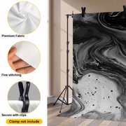 Black Marble Backdrop for Photoshoot,Photography Photo Studio Background Wall Backdrop,Vintage Abstract Grey Fluid Aesthetic Back Drop Banner Panel for Portraits Wedding Party Live Streaming 7x5Ft