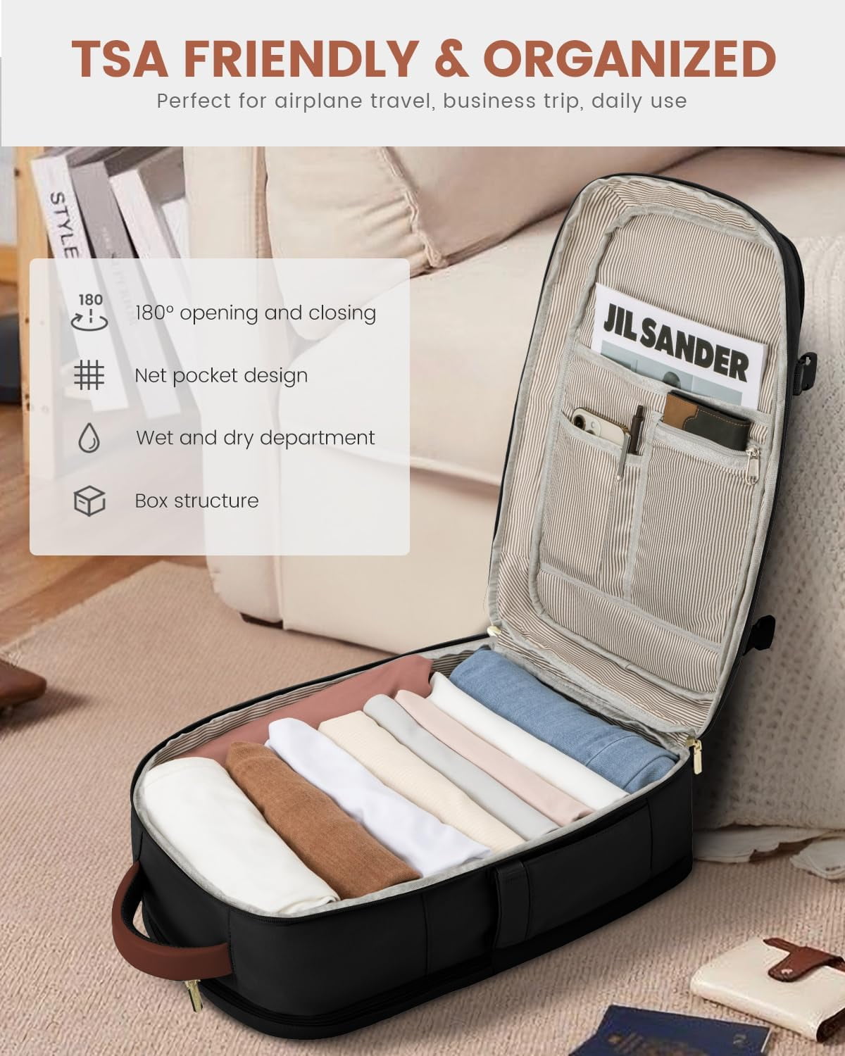 LOVEVOOK Travel Backpack For Women, 40L Carry On Backpack Flight Approved, TSA Personal Item Travel Bag Fits 17 Inch Laptop, Business Weekender Overnight Waterproof Daypack With 2 Cubes, Grey-Pink
