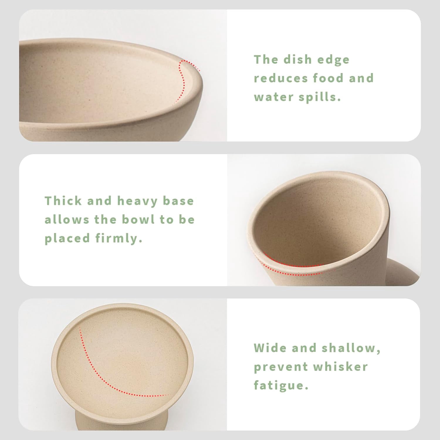 Extra Wide Elevated Ceramic Cat Bowl, 6.2" Shallow Dish for Whisker Fatigue Relief, 5" Height for Easy Feeding, Durable Raised Cat Food Bowls, Pack of 2, Pottery Clay (Not Glazed)