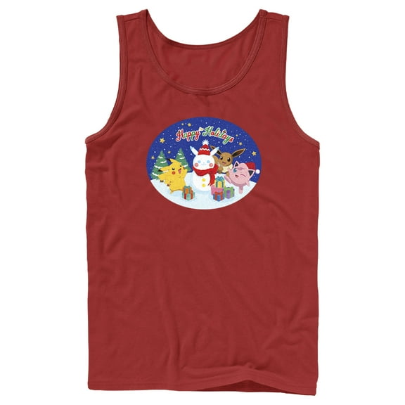 Men's Pokemon Christmas Happy Holidays Snowman Tank Top Red Large