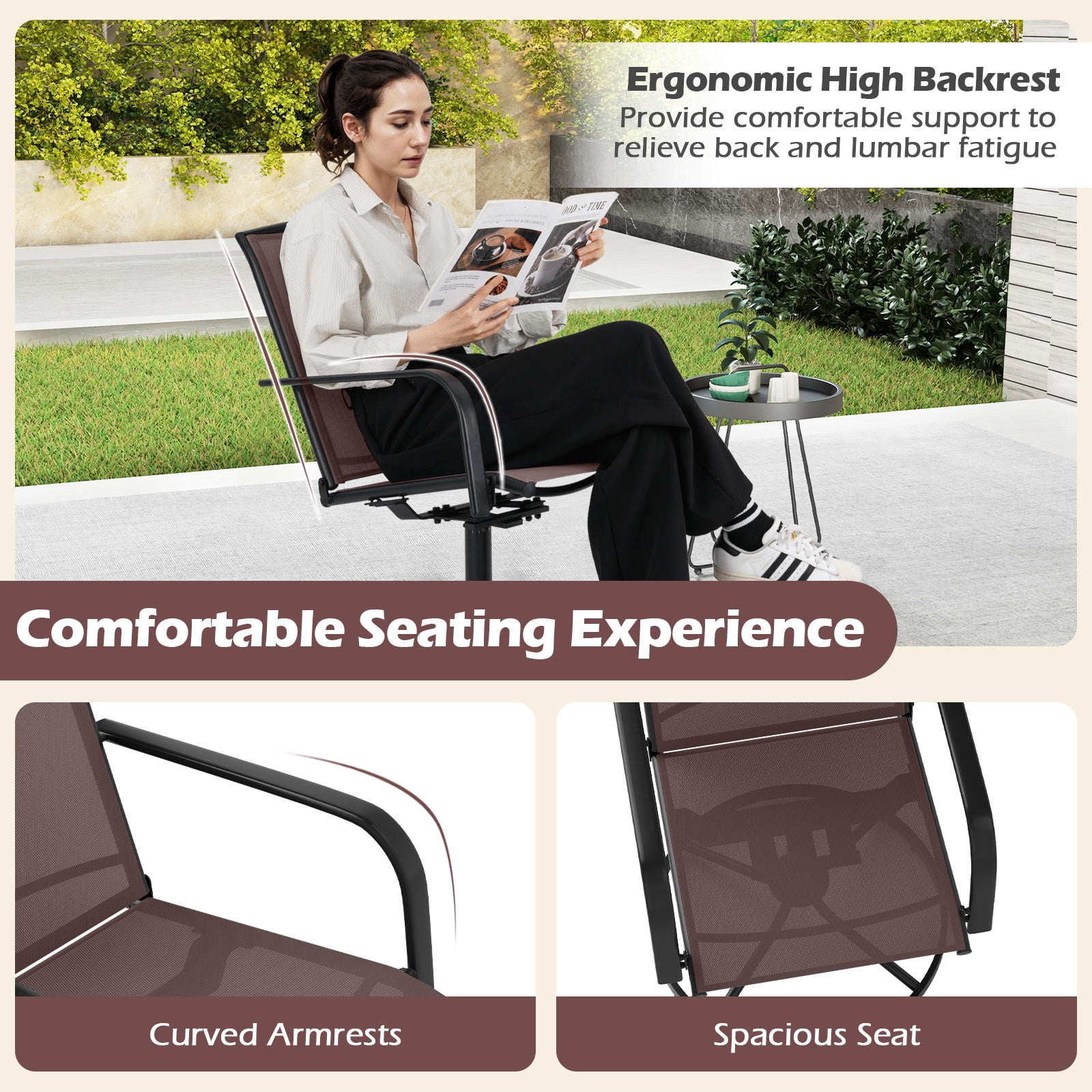 Gymax Patio Swivel Chairs Set of 4 w/ High Back & Round Metal Base for Backyard