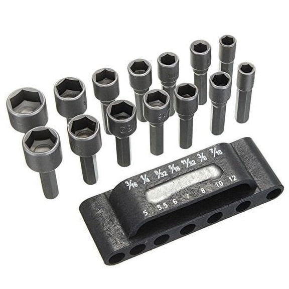 Drilax 14 Pcs Quick-Change Power Nut Driver Bit Set Standard Metric Hex Shank Drill Bit Set Socket Screwdriver Wrench 3/16, 1/4, 9/32, 5/16, 11/32, 3/