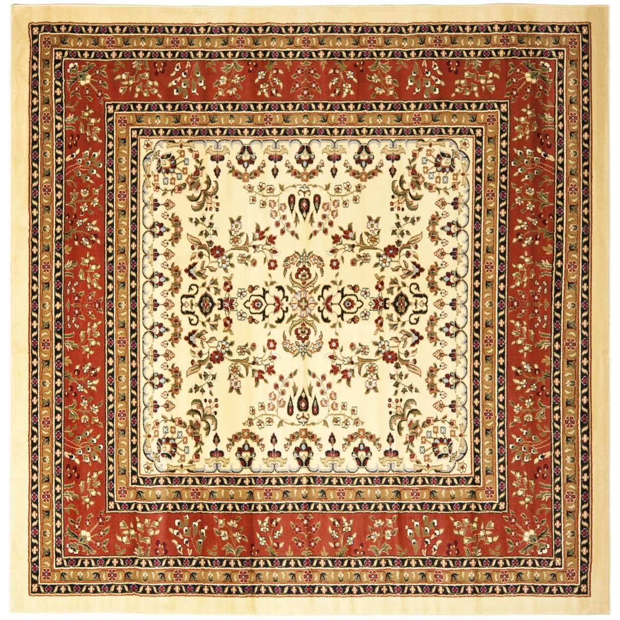 SAFAVIEH Lyndhurst Isadora Traditional Bordered Area Rug, Ivory/Rust, 8' x 8' Round