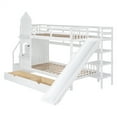 thumbnail image 4 of Castle Bunk Bed with Stairs, Slide, 2 Drawers and 3 Shelves, Solid Wood Twin Over Twin Bunk Bed Frame with Full-Length Guardrail, Multifunctional & Space Saving Bunk Bed, No Box Spring Needed, White, 4 of 7