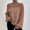 thumbnail image 2 of hotojiny Women Fall Winter Knit Sweaters Long Sleeve Off Shoulder Sweater Turtleneck Pullover Loose Tops, 2 of 5
