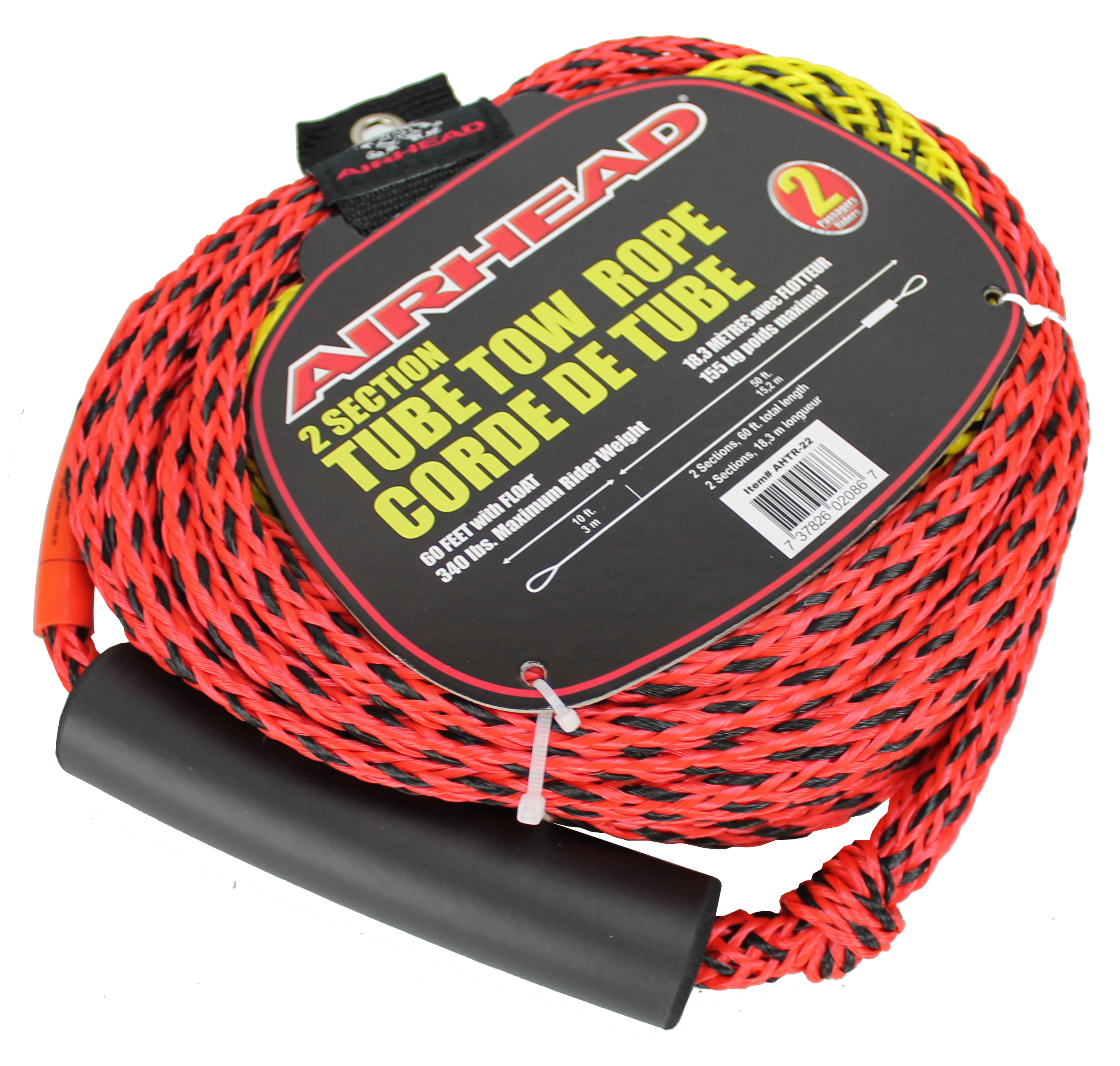 60' 2-section AHTR-4000 Airhead Boating water tube towable tow rope 