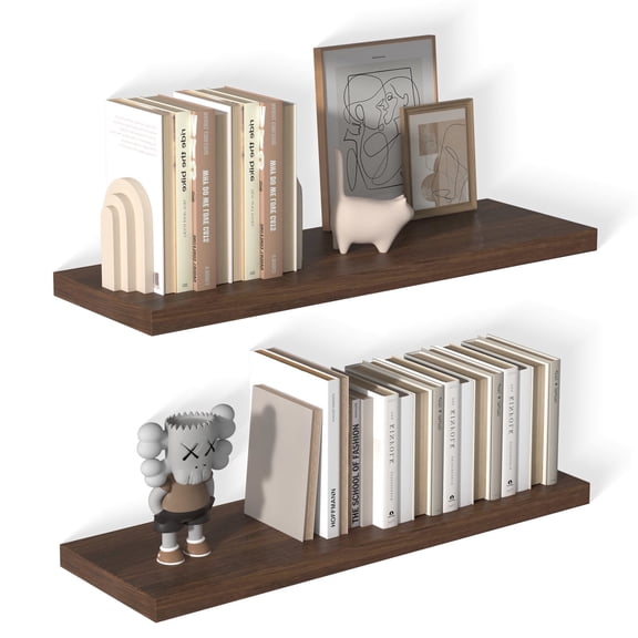 Dumekko 12 Inch Deep Floating Shelves for Wall, 36" W x 12" D x 1.2" H 2 Pack Floating Shelves Large Storage Space Wall Mount Shelf for Living Room, Kitchen, Bathroom, Walnut