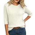 thumbnail image 5 of Women Cable 3/4 Sleeve Knit Sweaters Trendy Sweater Lightweight Crewneck Soft Pullovers,L, 5 of 5