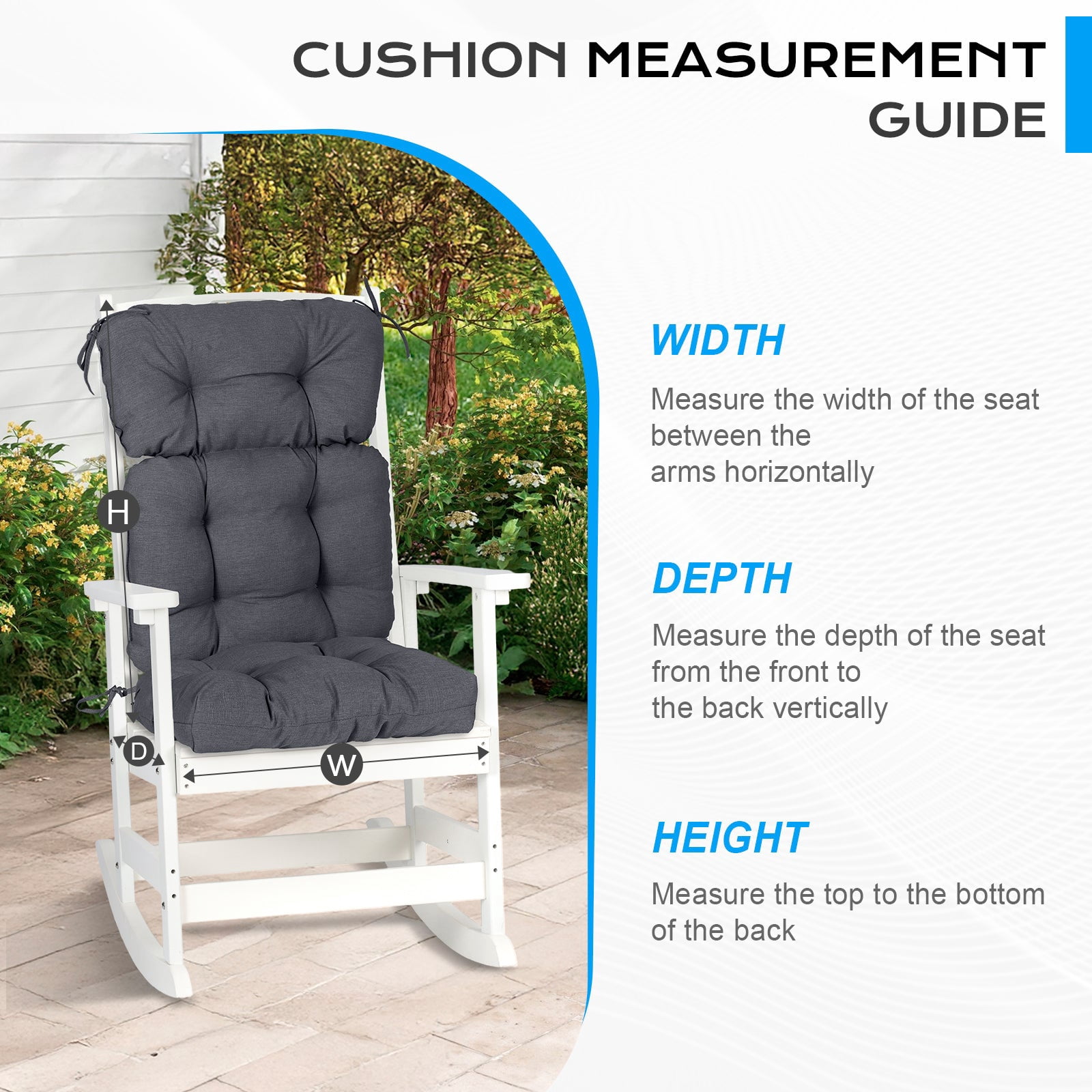 Aoodor Outdoor 45"x 22" x5" Tufted High Back Cushions Patio Replacement Chair Cushion with Ties, Water and Fade Resistant for All Weather (Dark Gray, Set of 2）