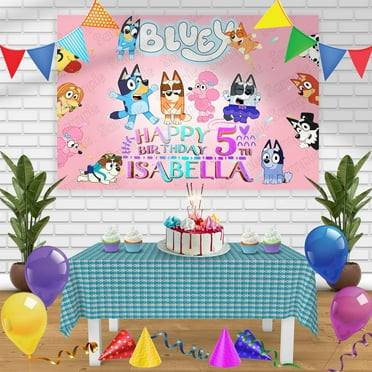 Bluey Bingo Friends Pink Girls Birthday Banner Personalized Party Backdrop Decoration 60 x 44 Inches