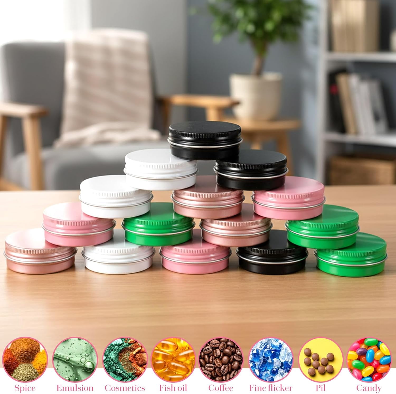 50 Pcs 1 Oz/30 ml Aluminum Tin Cans with Screw Lid, Refillable Travel Size Cosmetic Containers for Salves, Beard Balms, Candles, Lip Balm, Spices, DIY Cosmetic Storage (Multicolor)