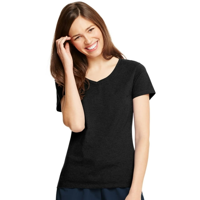 Hanes T-Shirt Col en V pour Femmes X-Temp, 2TG, Noir