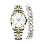 Time and Tru Women's Two Tone Cushion Case Watch and Faux Crystal Bracelet Set, 2-Piece