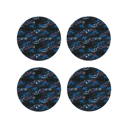 

Fuzoiu Blue Sports Car Print Leather Coasters Set Drink Coasters Set of 4 for Tabletop Protection Durable PVC Coasters Home Décor and Housewarming Gift-Round Shape