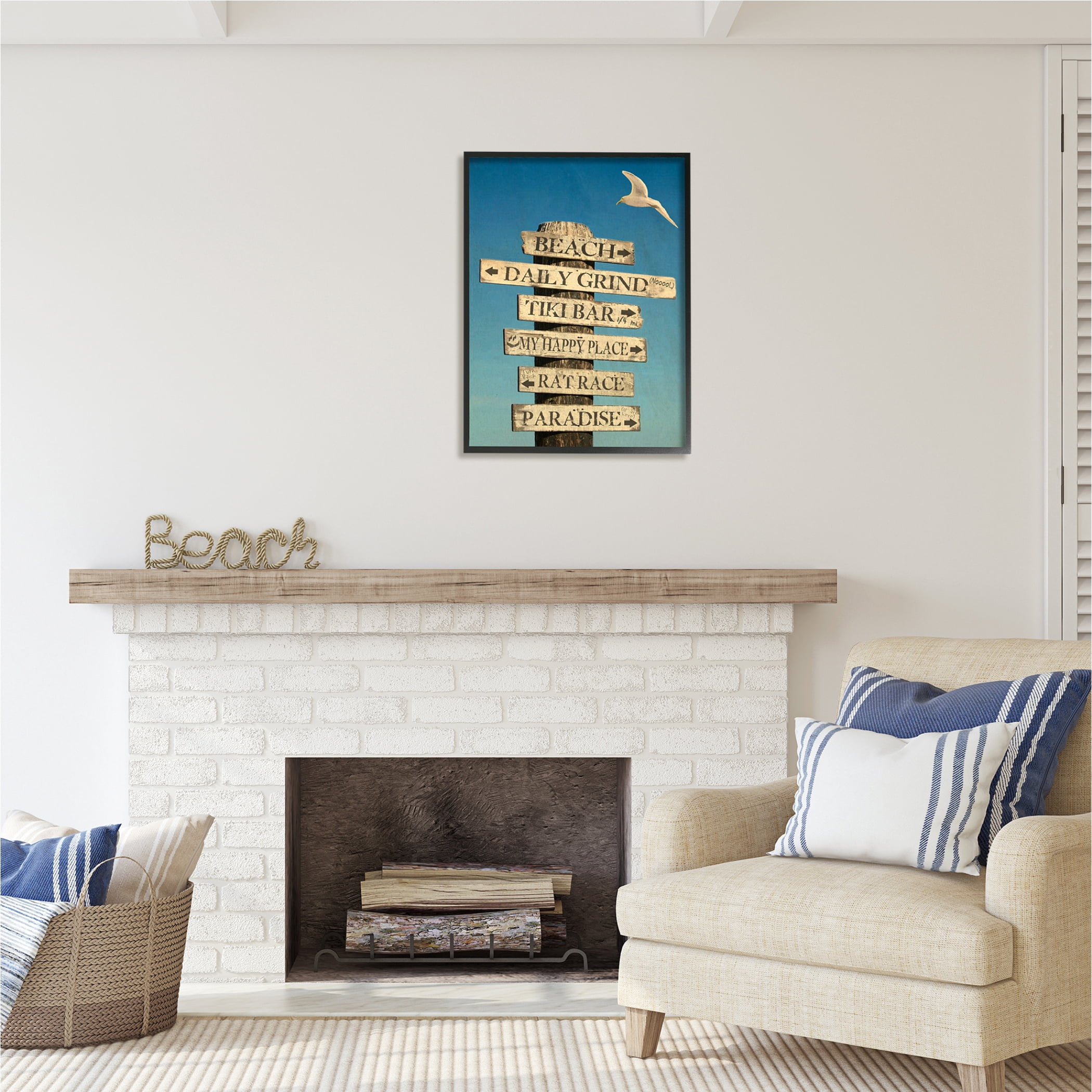 Stupell Industries Funny Beach Directions Sign Animals & Insects Painting Black Framed Art Print Wall Art, 24 x 30