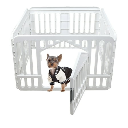 Morcte 4 Panels Dog Playpen with Door, 24" Plastic Pet Playpen Indoor Puppy Pen, Foldable, 36 x 36 x 24 Inch, White