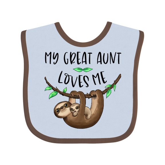 Inktastic My Great Aunt Loves Me Cute Sloth and Baby Boys or Girls Baby Bib