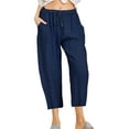 thumbnail image 2 of Capreze Capri Pants for Women Straight Leg Pants Casual Drawstring High Waist Crop Pants with Pockets Dark Blue XL, 2 of 3