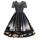 thumbnail image 1 of Vestido informal con cuello redondo y manga corta con estampado de moda de Halloween para mujer, 1 of 4