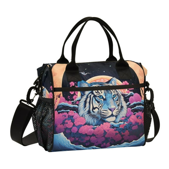 Tiger Flowers Wheet Mountains Cooler Bag Lunch Bag Soft Cooler Cooling Tote Insulated Lunch Box for Adult Men Women