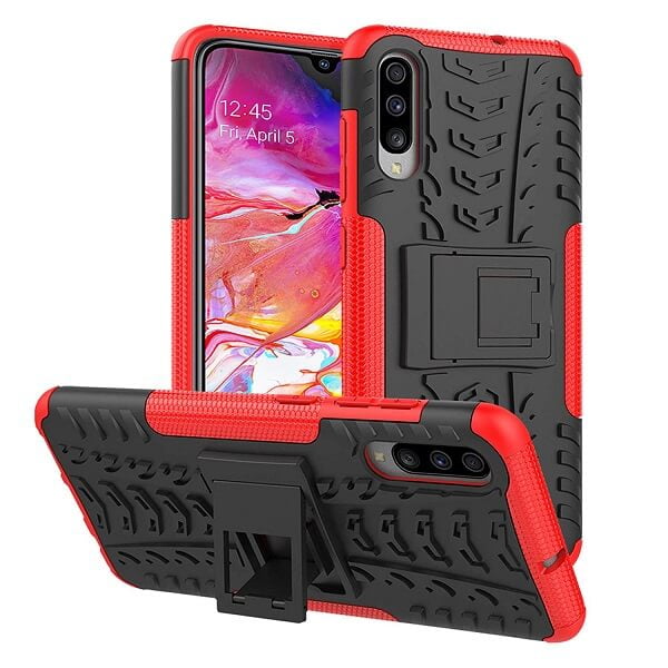 Samsung Galaxy A70 Rouge Étui Robuste avec Support Antichoc