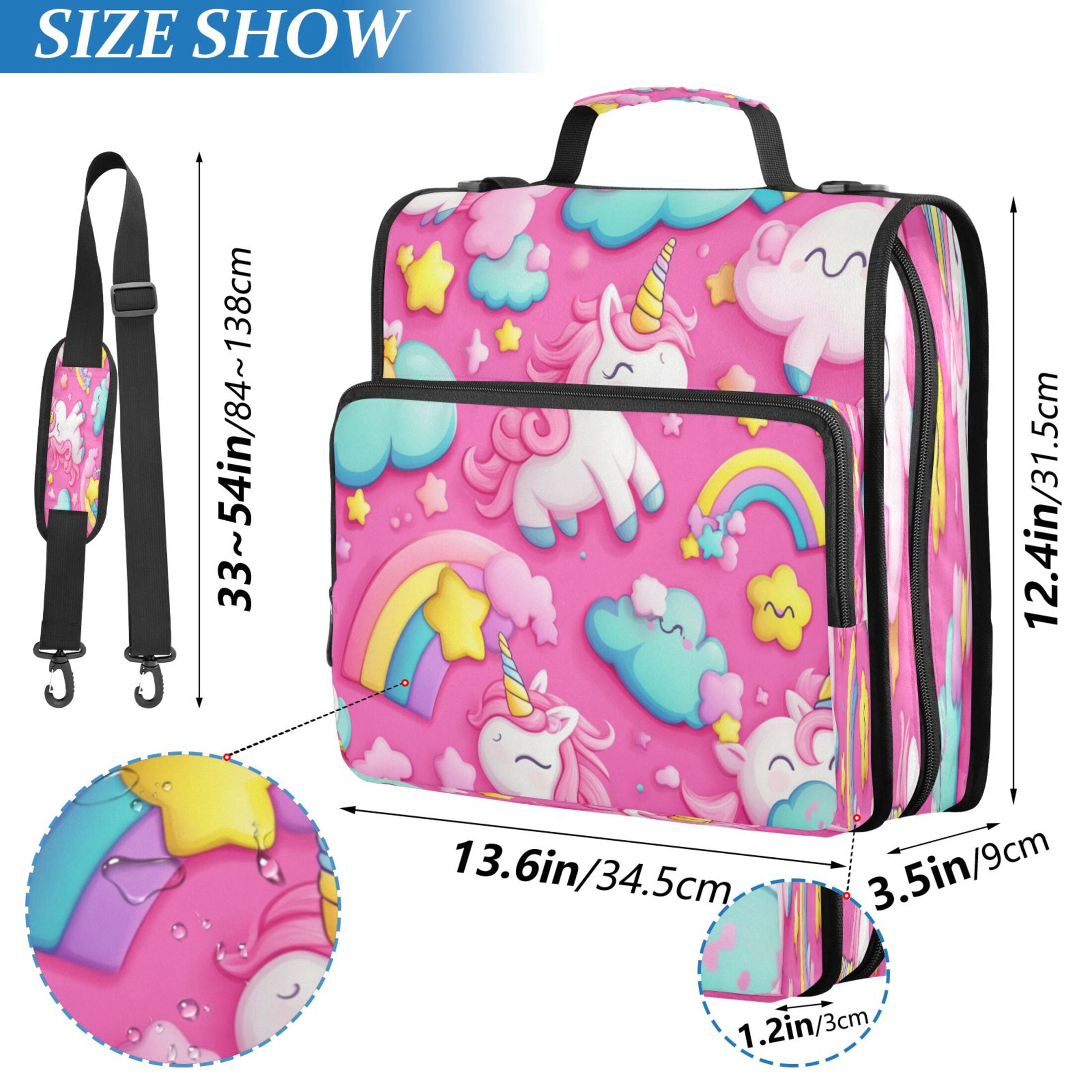 Water-Resistant 3-Ring Binder Organizer with Multiple Pockets Zipper Binder Bag for Office Unicorns and Clouds
