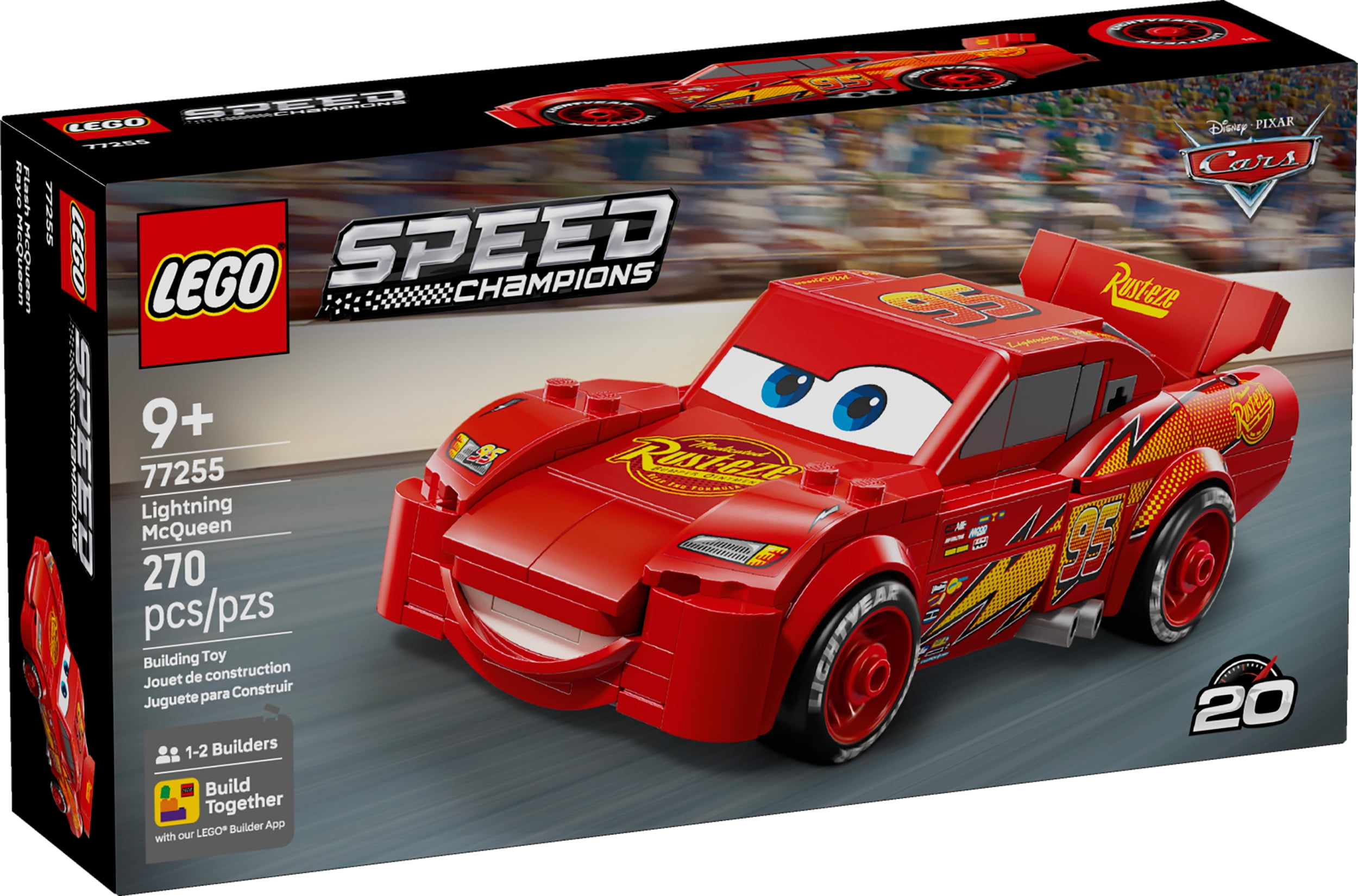 LEGO Speed Champions Lightning McQueen Toy - Disney Pixar Cars Building Blocks for Kids, Boys & Girls, Ages 9+ - Pretend Play Race Car & Bedroom Shelf Display - 77255