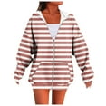 thumbnail image 2 of JUSLIO Striped Womens Tops Zipper Hoodies Sweatshirts Cardigans Long sleeve Sweatshirts Red L, 2 of 4