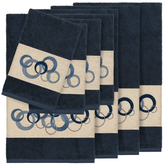 Authentic Hotel and Spa Turkish Cotton Circles Embroidered Midnight Blue 8-piece Towel Set