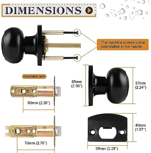 Passage Interior Door Knobs Hall and Closet Door Handle Keyless Black Lockset Stainless Steel 5 Pack