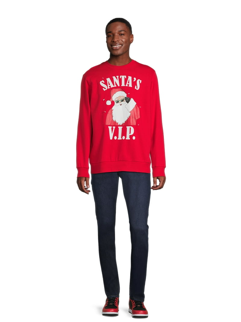 Holiday Time Men's Santa Light-Up Crewneck Fleece Sweatshirt