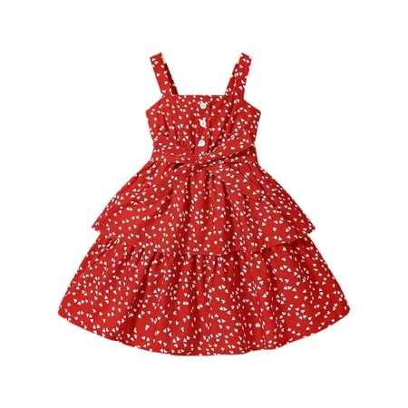 

Girls Dresses Cute Love Polka Dots Strap Summer Casual Floral Sun Clothes Outfit Dresses For Toddler Girls