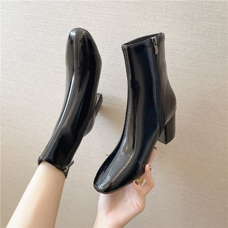 

XIAOFFENN Ankle Boots For Women Dressy Chunky Heel Boots For Women Square Toe Chunky Heel High Heel Ankle Boots Women S Autumn And Winter Fashion Casual Boots Womens Slip On Boots