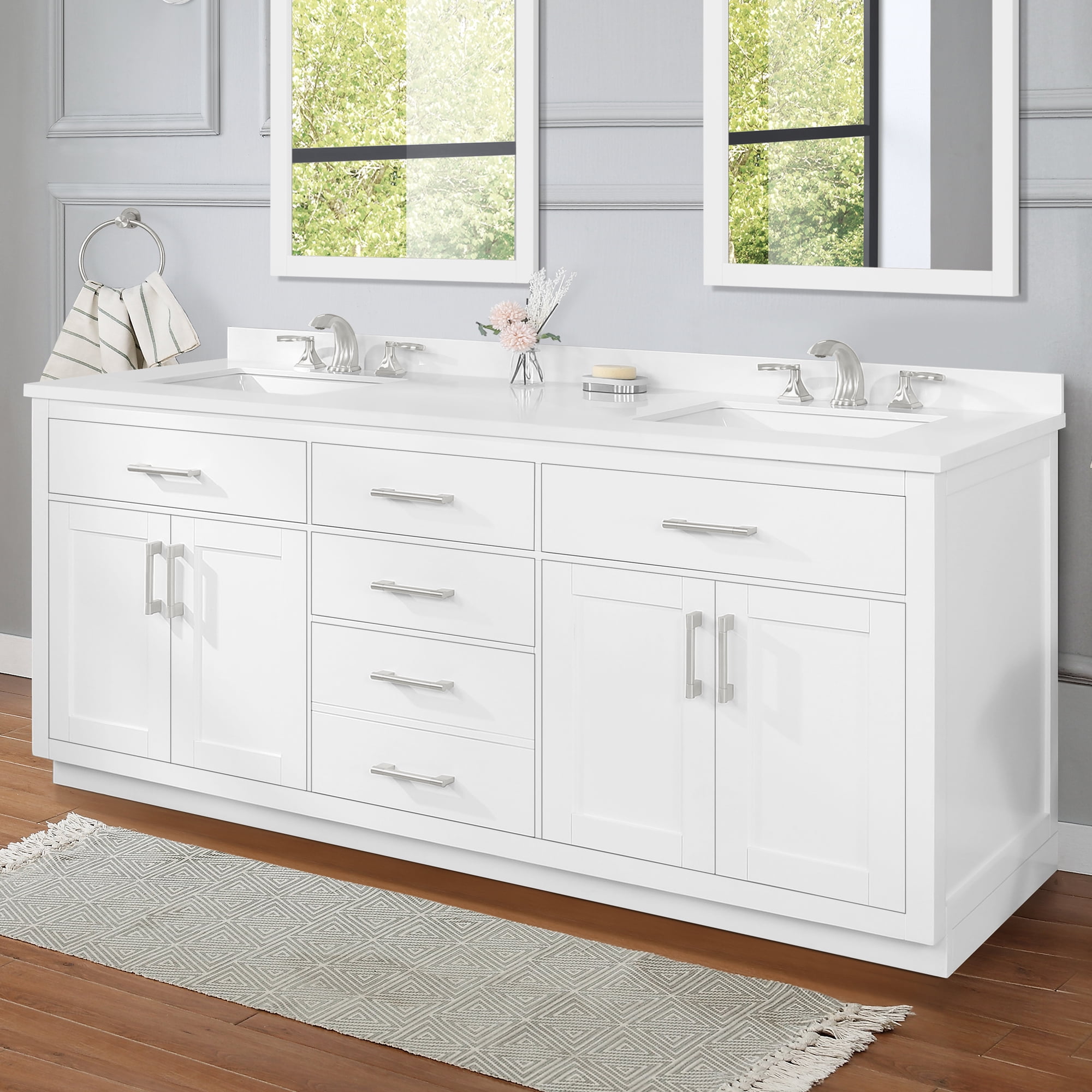 Ove Decors Bailey 72 W x 22" D Freestanding Bathroom Vanity with Double Sink, Pure White
