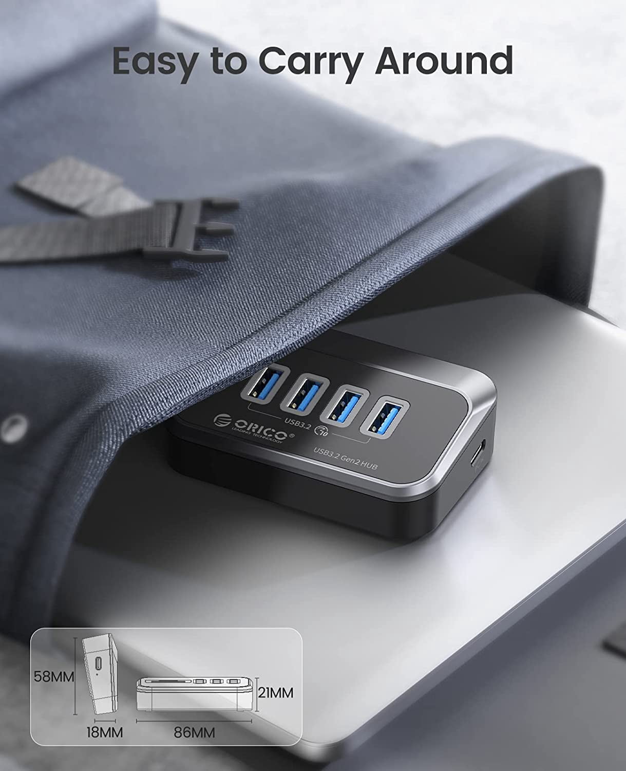 ORICO USB 3.2 Gen 2 Hub,10Gbps USB Hub with 4 USB A Ports, USB Adapter USB Extender USB Splitter with 1.64Ft USB Cable USB Multiport Adapter for MacBooks,Laptop, Camera,Keyborad, Mouse