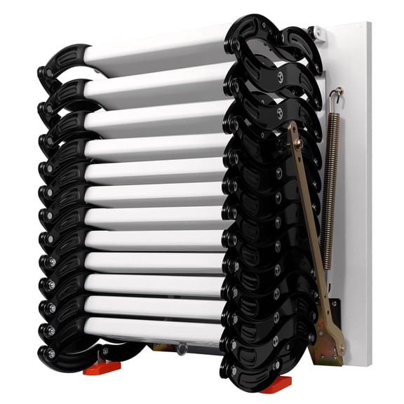 Heavy - Duty 12FT Attic Ladder Pull Down System, 12-Step Al-Mg Alloy Collapsible Ladder Pull Down Attic Stairs, 600LBS Capacity Foldable Loft Stairs with Armrests Mounted Walls, Black