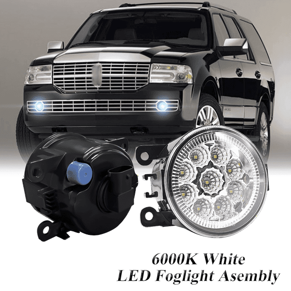 Pair Round LED Fog Lights for Lincoln Navigator 2007-2014, 55W White Clear Off-Road Lamps Black Front Bumper LED Fog Lights Assembly