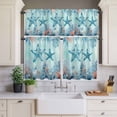 thumbnail image 3 of Kitchen Window Curtains Valance and Tier Set, Marine Life Starfish Coral Seaweed Rod Pocket Tier Curtain Valance Set, Watercolor Undersea World Light Filtering Cafe Curtains for Bedroom Living Room, 3 of 9