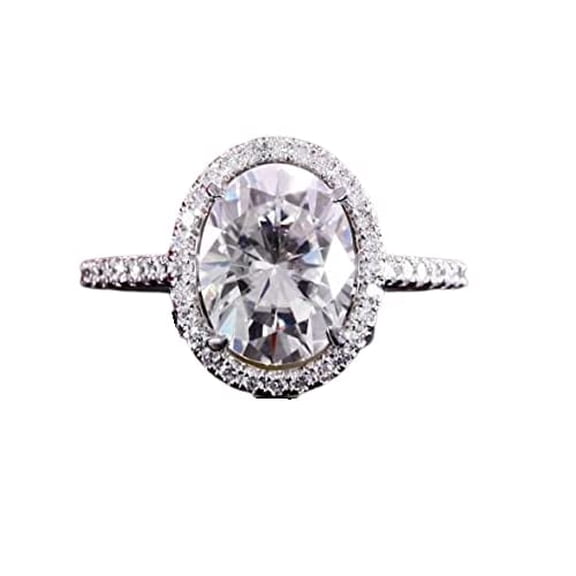 HeartsAndYou 2ct Oval Cut Moissanite Halo Solitaire Women Engagement Ring for Women 18k White Gold over Silver