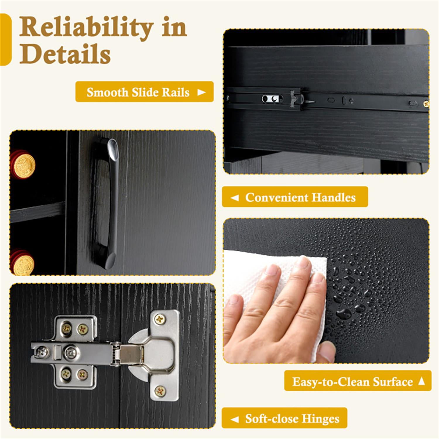 Demi Bonn 35" Sideboard Buffet Cabinet with 6-Bottle Wine Rack, Kitchen Storage Cabinet, Modern Wine Bar Buffet Cabinet for Dining Room, Black