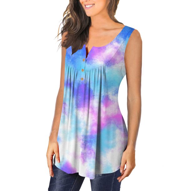 Mlqidk Women Tops Dressy Casual Summer Sleeveless V Neck Floral Casual