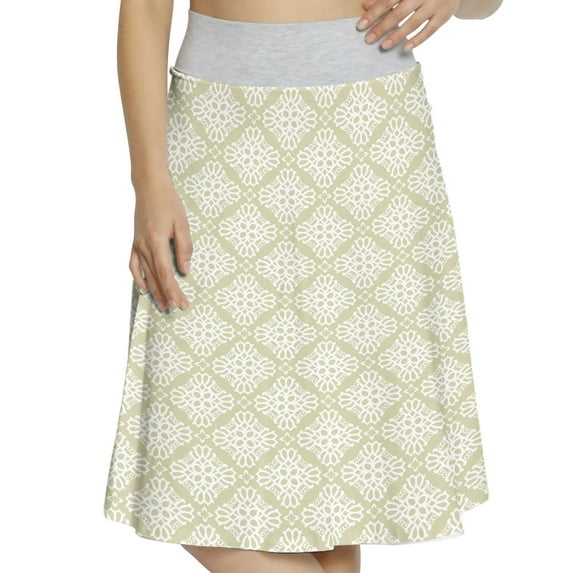 Women's Vintage Classic Victorian Damask A-line Printed Skirt Casual Wear, L, Eggshell White, by Ambesonne