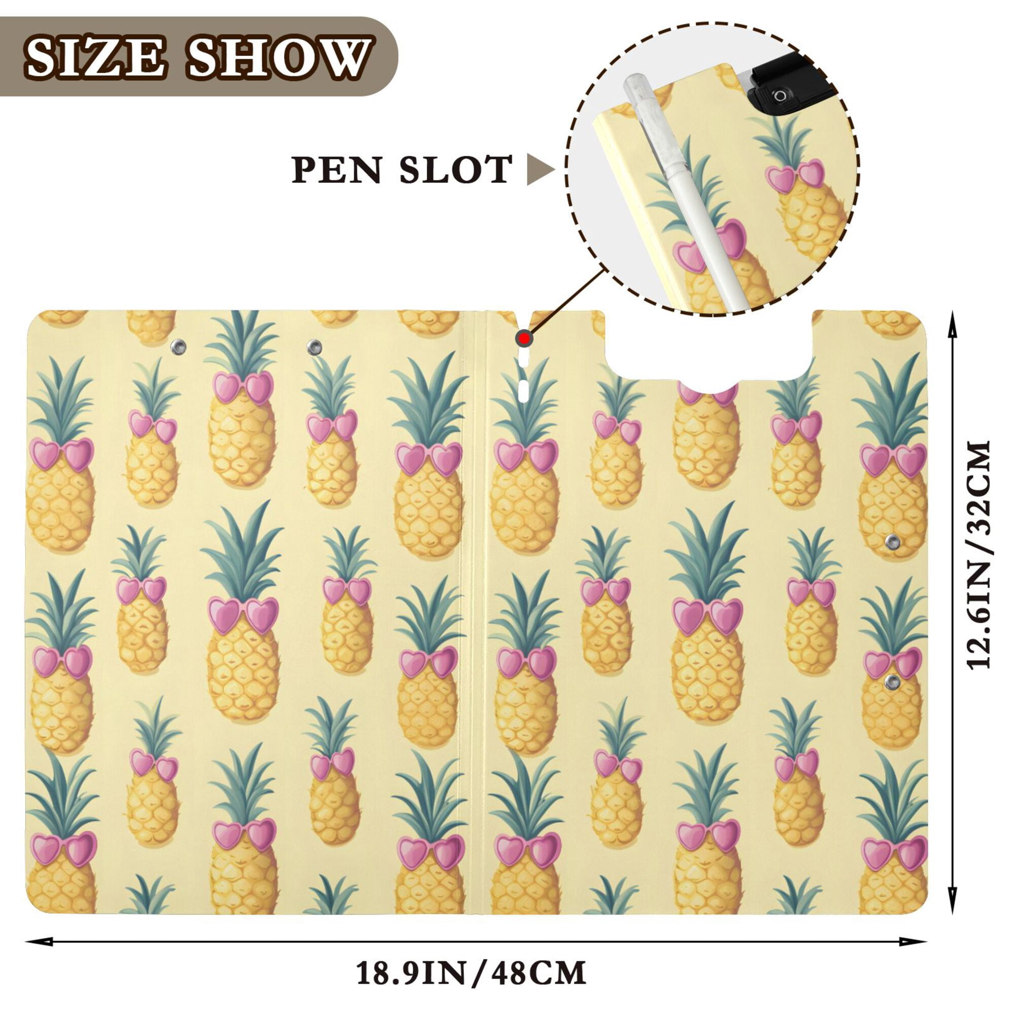 FORMRS A4 Clipboard Folder with Pen Holder Horizontal Foldable School Office Binder, Pineapple Love